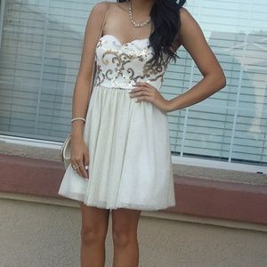 Ivory and Gold Short Formal Dress